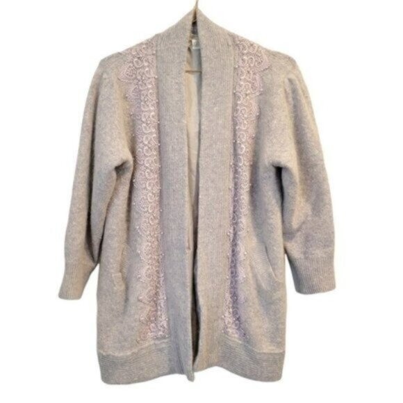 Vintage JeEun | Angora Knit Lace Beaded Open Lined Cardigan Light Purple - Picture 1 of 8